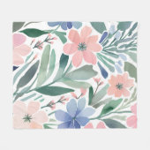 ウォーターカラーワイルドフラワーボホソフトパステル春 フリースブランケット (正面(横))