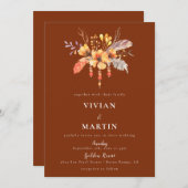 ウォーターカラーワイルドフローラテラコッタ結婚ズ 招待状 (正面/裏面)