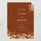 ウォーターカラーワイルドフローラテラコッタ結婚ズ 招待状 (正面/裏面)