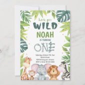 ウォーターカラーワイルドワンサファリ1st誕生日招待状 招待状 (正面)