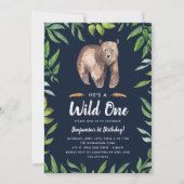 ウォーターカラーワイルドワン誕生日招待状 |ネイビー 招待状 (正面)