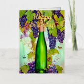 ウォーターカラーワイン&蝶誕生日 箔グリーティングカード (正面)