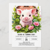 ウォーターカラーワンダーランドガールピグ誕生日 招待状 (正面/裏面)