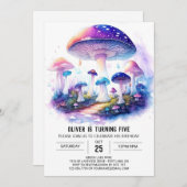 ウォーターカラーワンダーランドキノコ誕生日 招待状 (正面/裏面)