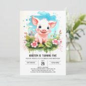 ウォーターカラーワンダーランドピグレットズガール誕生日 招待状 (スタンド正面)