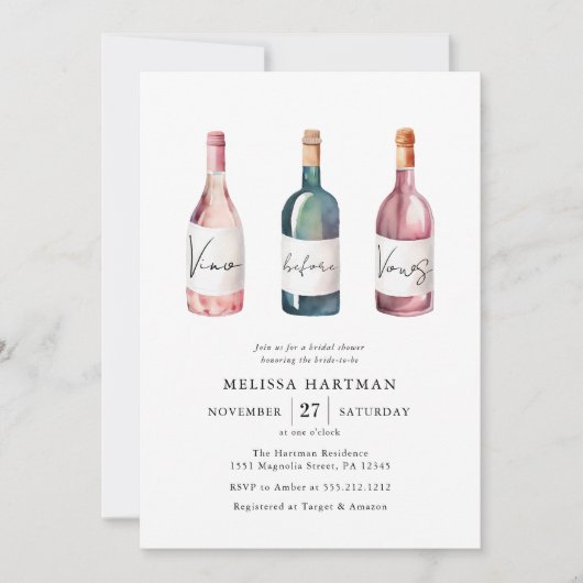 ウォーターカラーヴィノウィーヴューブライダルシャワー 招待状 (正面)