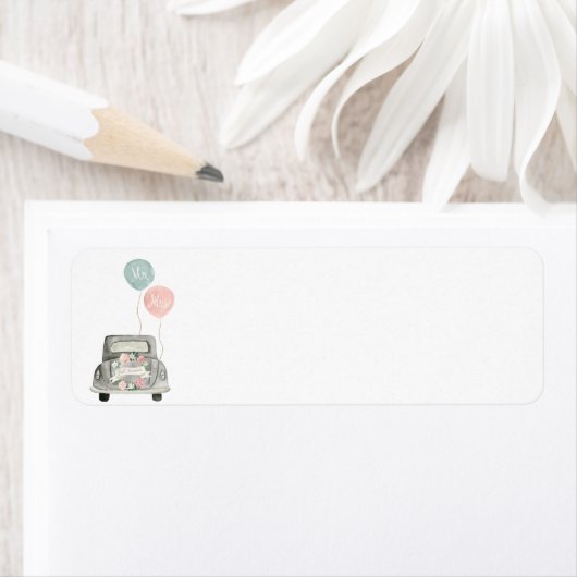 ウォーターカラーヴィンテージカーたった今結婚しました結婚ズ ラベル (インサイチュ)