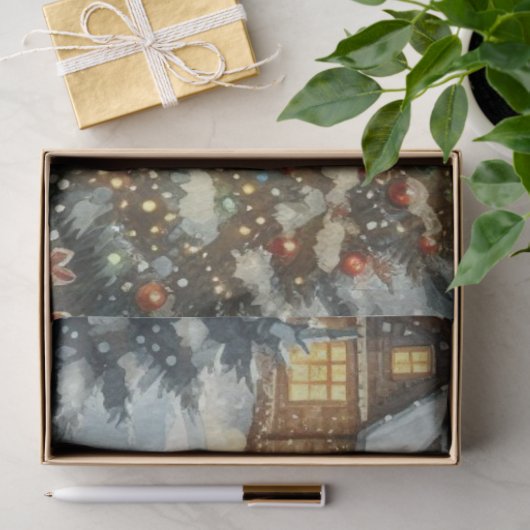 ウォーターカラーヴィンテージクリスマスタウンティッシュペーパー 薄葉紙 (ギフト)