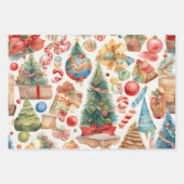 ウォーターカラーヴィンテージクリスマスティッシュペーパー ラッピングペーパーシート (正面)