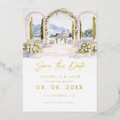 ウォーターカラーヴェニュー結婚スイラストレーション 箔招待状 (正面)