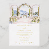 ウォーターカラーヴェニュー結婚スイラストレーション 箔招待状 (正面)