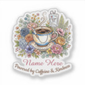 ウォーターカラー医療コーヒーフローラル 名前入り シール (正面)