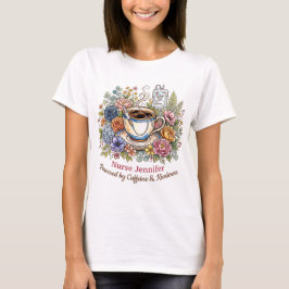 ウォーターカラー医療コーヒーフローラル 名前入り Tシャツ