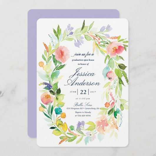 ウォーターカラー卒業オープンハウス招待状 招待状 (正面/裏面)