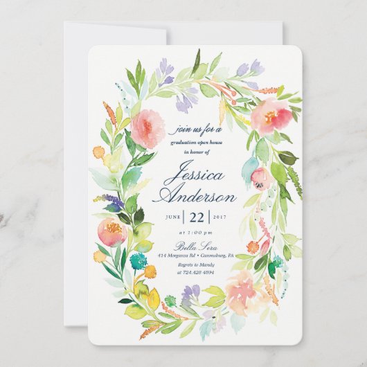 ウォーターカラー卒業オープンハウス招待状 招待状 (正面)