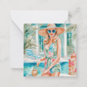 ウォーターカラー名門私立校風のパームビーチガールアットザプールギフト ノートカード (正面)