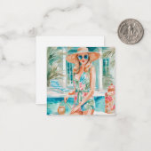 ウォーターカラー名門私立校風のパームビーチガールアットザプールギフト ノートカード (正面/裏面インサイチュ)