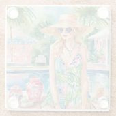 ウォーターカラー名門私立校風のパームビーチガールアットザプール ガラスコースター (裏面)