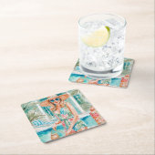 ウォーターカラー名門私立校風のパームビーチガールアットザプール スクエアペーパーコースター (インサイチュ)