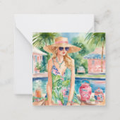 ウォーターカラー名門私立校風のパームビーチガールアットザプール ノートカード (正面)