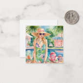 ウォーターカラー名門私立校風のパームビーチガールアットザプール ノートカード (正面/裏面インサイチュ)