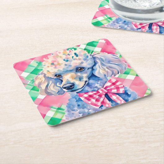 ウォーターカラー名門私立校風のパームビーチジンガムプードルドッグ スクエアペーパーコースター (アングル)