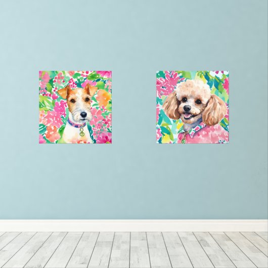 ウォーターカラー名門私立校風のパームビーチドッグポートレート (ウッドフロア)