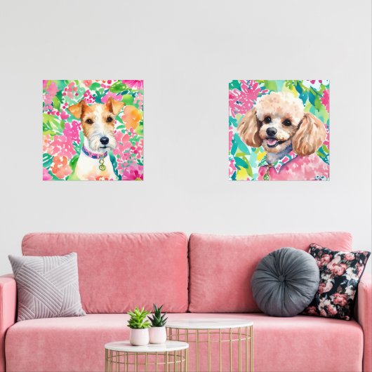 ウォーターカラー名門私立校風のパームビーチドッグポートレート (リビング)