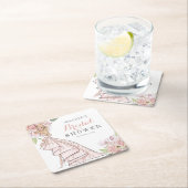 ウォーターカラー図解入りの、写真付きのブライドブライダルシャワー スクエアペーパーコースター (インサイチュ)