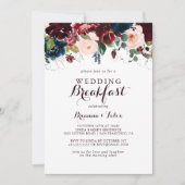 ウォーターカラー図解入りの、写真付きの秋の結婚式朝食 招待状 (正面)