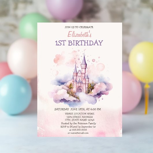 ウォーターカラー城雲フェアリーテイル 誕生日  招待状