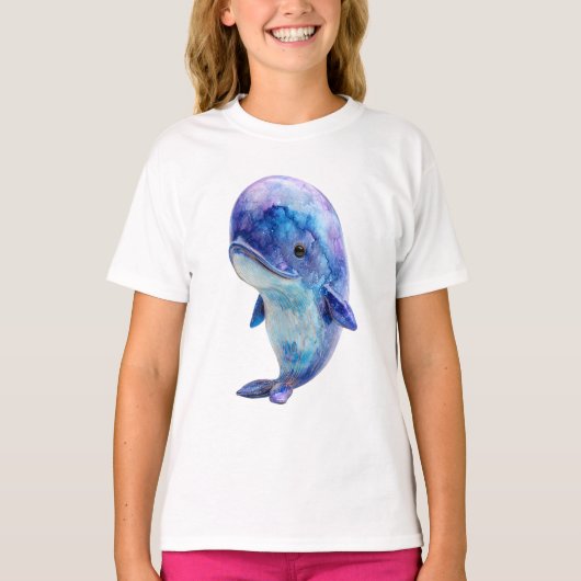 ウォーターカラー宇宙銀河クジラ子供服 Tシャツ (正面)