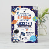 ウォーターカラー宇宙飛行士スペースキッズの誕生日パーティー 招待状 (スタンド正面)