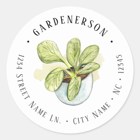 ウォーターカラー家庭植物クラシックラウンドステッカー ラウンドシール (正面)
