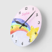 ウォーターカラー射撃、 発砲スターレインボーガール子供部屋 ラウンド壁時計 (傾斜)