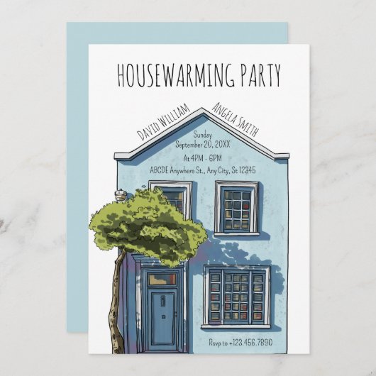 ウォーターカラー居心地の良い小さなホームオープンハウス 招待状 (正面/裏面)