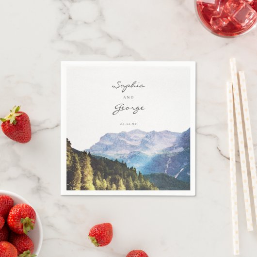 ウォーターカラー山結婚ズナプキンカクテル スタンダードカクテルナプキン (インサイチュ)