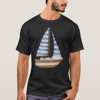 ウォーターカラー帆船イラスト - 青と白 Tシャツ