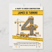 ウォーターカラー建設トラック 4歳の誕生日パーティー 招待状 (正面)
