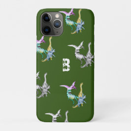 ウォーターカラー恐竜キッズモノグラム iPhone 11 PROケース