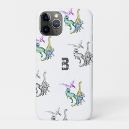 ウォーターカラー恐竜キッズモノグラム iPhone 11 PROケース
