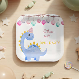 ウォーターカラー恐竜パーティーの子供の誕生日 ペーパープレート