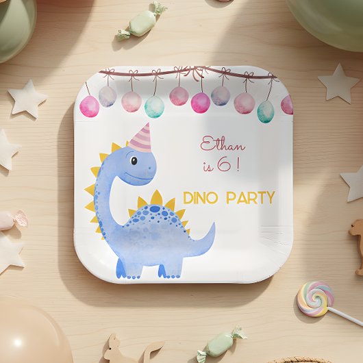 ウォーターカラー恐竜パーティーの子供の誕生日 ペーパープレート