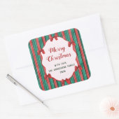 ウォーターカラー手描き赤いリボンストライプクリスマス スクエアシール (封筒)