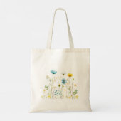 ウォーターカラー抽象ボヘミアン風の野の花 ブルー ピンク トートバッグ (裏面)