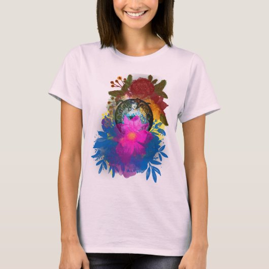 ウォーターカラー抽象芸術アートヌーボー Tシャツ (正面)