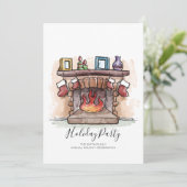 ウォーターカラー暖炉ホリデーパーティー招待状 シーズンカード (スタンド正面)