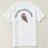 ウォーターカラー梟グラフィックTシャツ 賢者は耳を傾ける Tシャツ (デザイン裏面)