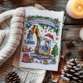 ウォーターカラー油圧ショベル建設クリスマスカード シーズンカード