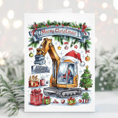 ウォーターカラー油圧ショベル建設クリスマスカード シーズンカード